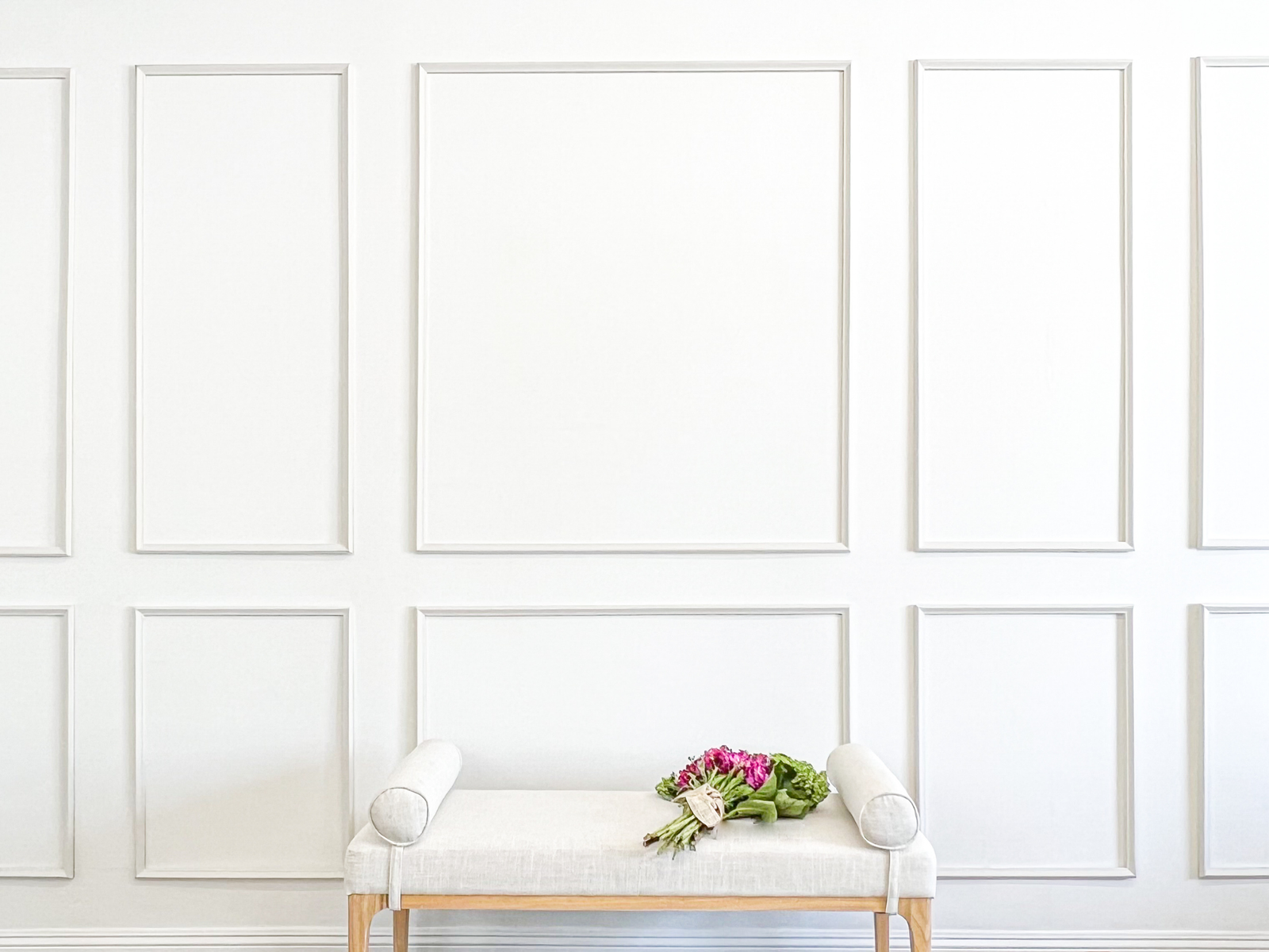 Elegant living room featuring Brooklyn Reserve peel and stick wall panel moulding kit with architectural picture frame layout.