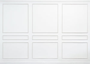 Self-adhering wall moulding kit with nine fully assembled frames, perfectly proportioned for 10'–11' ceilings. Handcrafted from real wood in the USA.