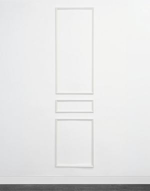 Self-adhering wall moulding kit with three fully assembled frames, perfectly proportioned for 10'–11' ceilings. Handcrafted from real wood in the USA.