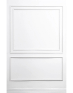 Self-adhering wall moulding kit featuring a layered double-frame design with nested inner panel, handcrafted from real wood in the USA.