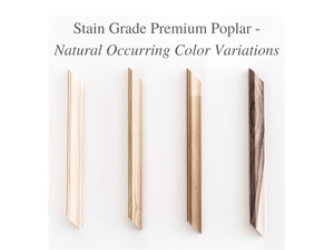 Samples of color variation with Premium "Clear" Stain Grade Poplar Moulding used for the Classic Tall Nine Piece Self-Adhering Applied Wall Moulding Kit - Luxe Architectural