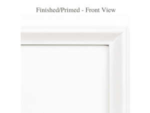 Close-up of handcrafted real wood moulding frame with precise mitered corners from the Brooklyn Estate wall moulding kit.