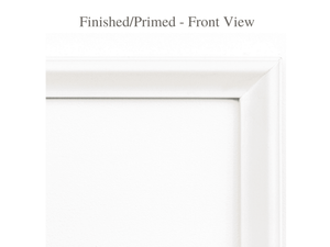 Close-up of handcrafted real wood moulding frame with precise mitered corners from the Six Piece wall moulding kit.