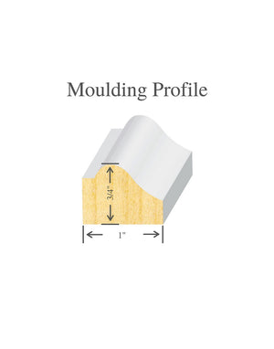 Cross section view of moulding profile and profile dimensions of 1" x 3/4" for Removable &  Reusable Double Three Piece Wall Moulding Kit