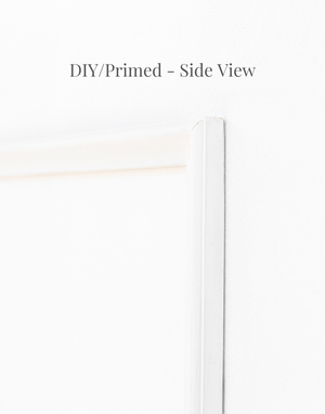 Close up of side view DIY primed finish of sale brooklyn two piece door moulding kit