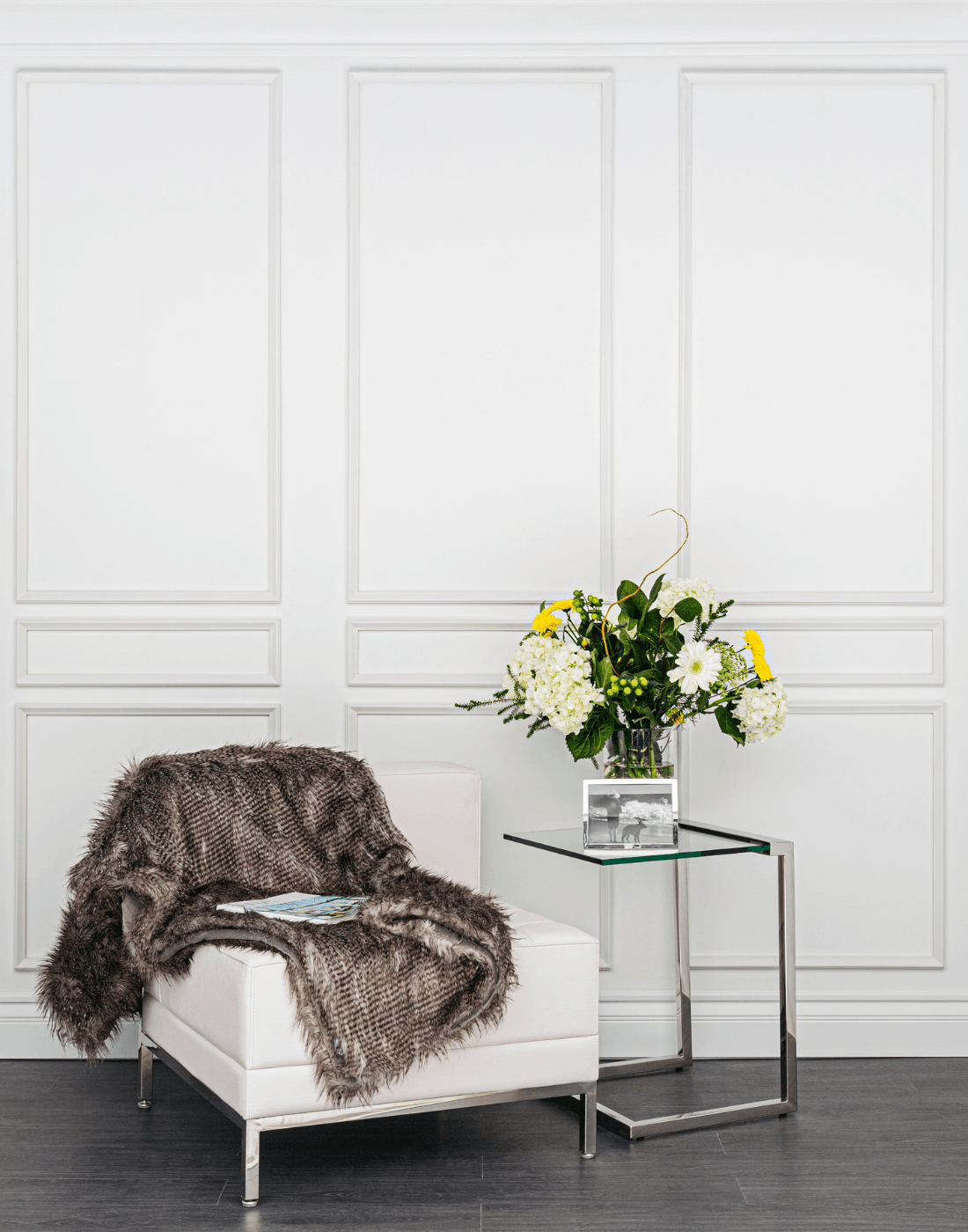 Removable Classic Nine Piece wall moulding kit installed on a feature wall, showcasing a complete classic panel layout designed for 8-foot ceiling heights.