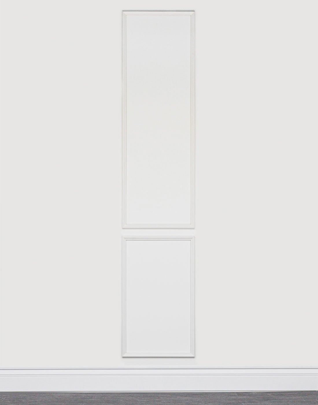 Removable and reusable Brooklyn Two Piece wall moulding kit featuring a taller Brooklyn scale with one top and one bottom moulding, handcrafted from premium wood in the USA.