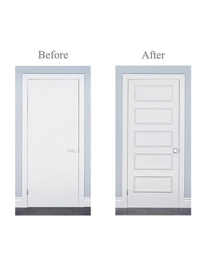 Before and after comparison of removable retro door moulding installation