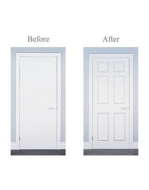 Before and after comparison of removable six piece door moulding installation