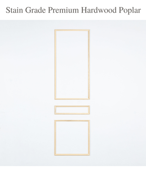Stain grade Poplar three piece wall moulding kit by Luxe Architectural — three-panel classic raised panel layout, fully assembled, handcrafted in the USA